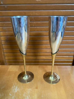 Paire Flûte Champagne Métal Chromé + Doré Vintage #E368