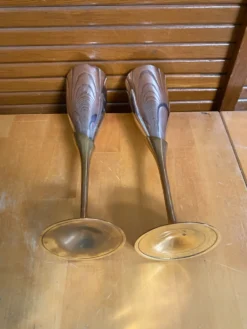 Paire Flûte Champagne Métal Chromé + Doré Vintage #E368