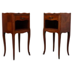 Paire élégante de tables de nuit antiques, en palissandre et noyer, France, années 1950.