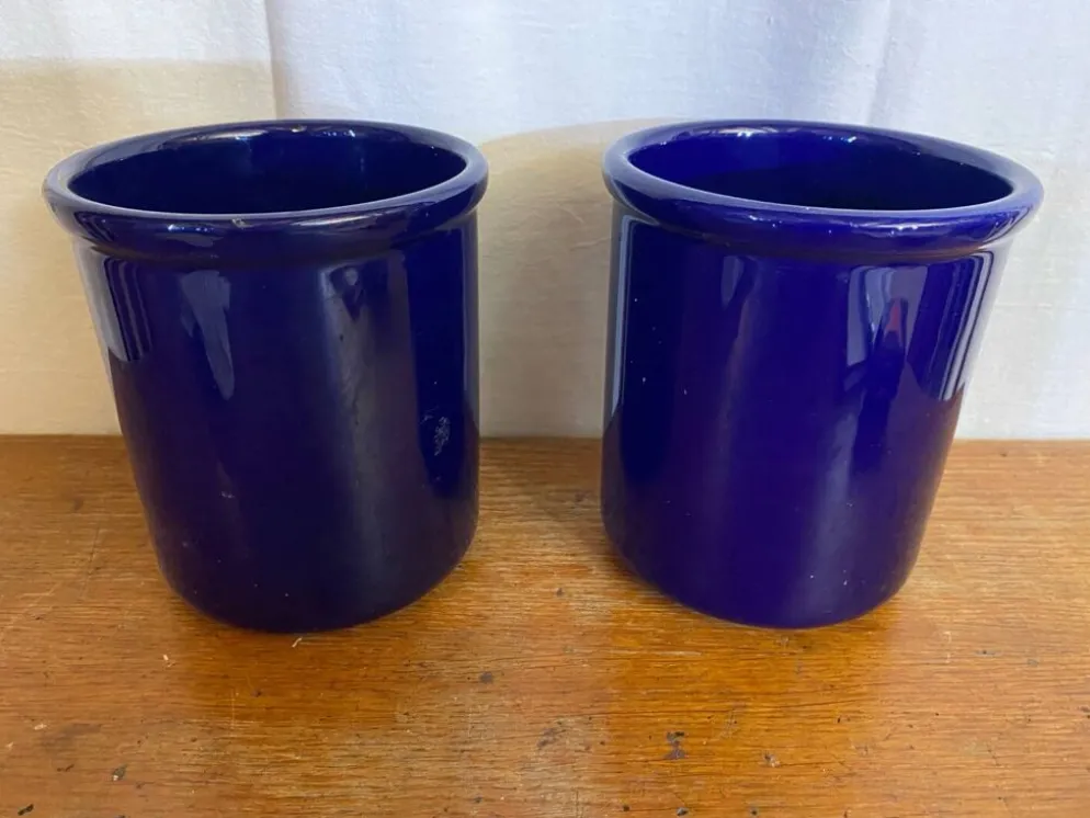 Paire rafraîchissoir emile henry céramique bleu art de la table vintag