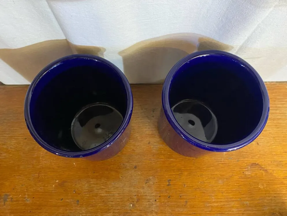 Paire rafraîchissoir emile henry céramique bleu art de la table vintag