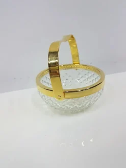 Panier en cristal transparent avec une poignée en métal plaqué or, Walther Glas, G
