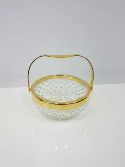 Panier en cristal transparent avec une poignée en métal plaqué or, Walther Glas, G