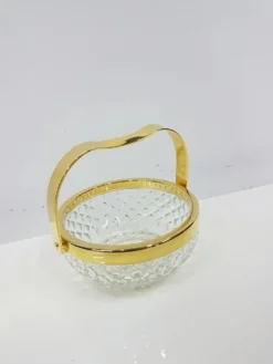 Panier en cristal transparent avec une poignée en métal plaqué or, Walther Glas, G