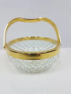 Panier en cristal transparent avec une poignée en métal plaqué or, Walther Glas, G