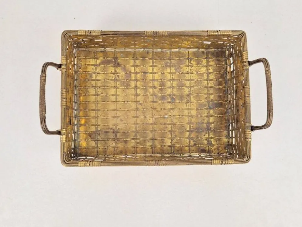 Panier à pain en laiton tissé de style Régence vintage, années 1960