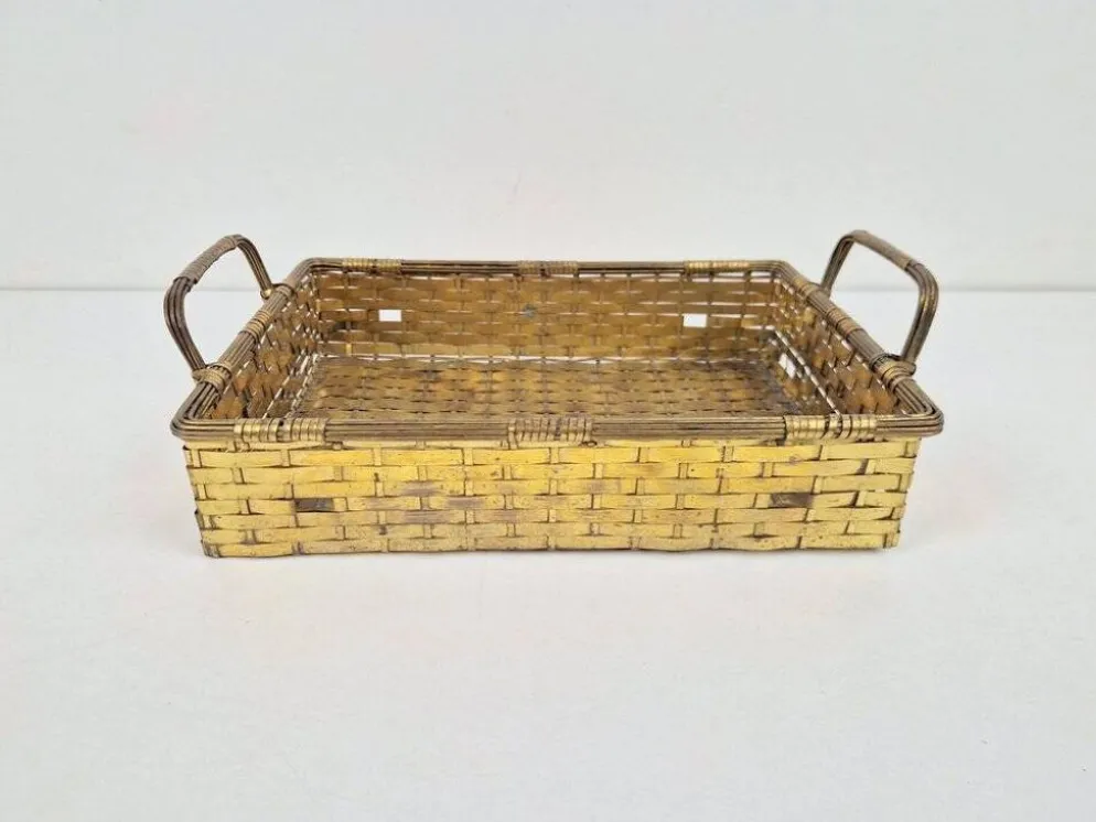Panier à pain en laiton tissé de style Régence vintage, années 1960