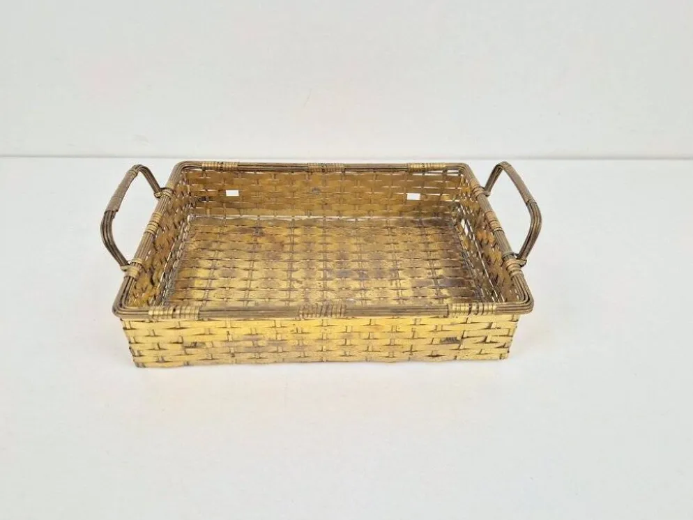 Panier à pain en laiton tissé de style Régence vintage, années 1960