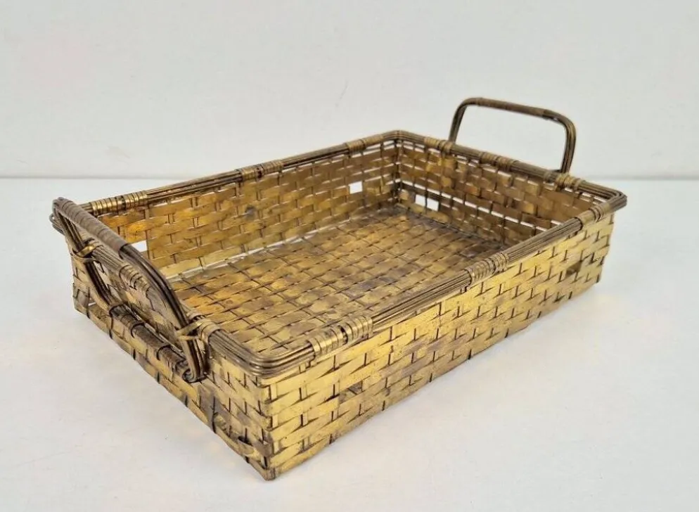 Panier à pain en laiton tissé de style Régence vintage, années 1960