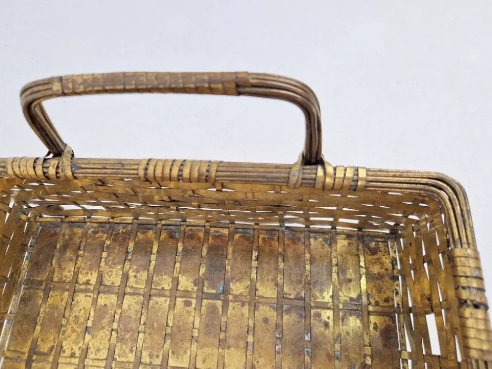 Panier à pain en laiton tissé de style Régence vintage, années 1960