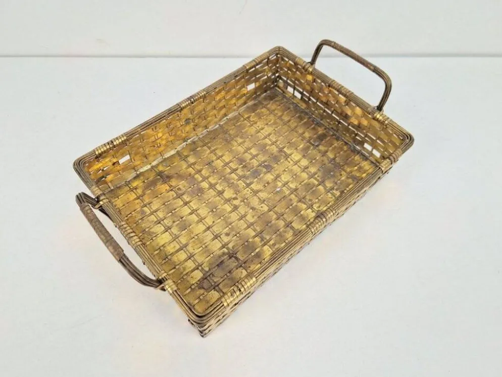 Panier à pain en laiton tissé de style Régence vintage, années 1960