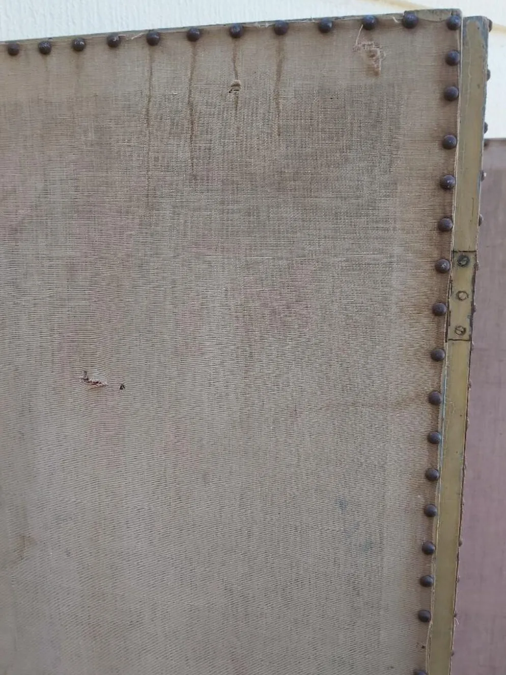 Paravent ancien 4 feuilles bois et tissu