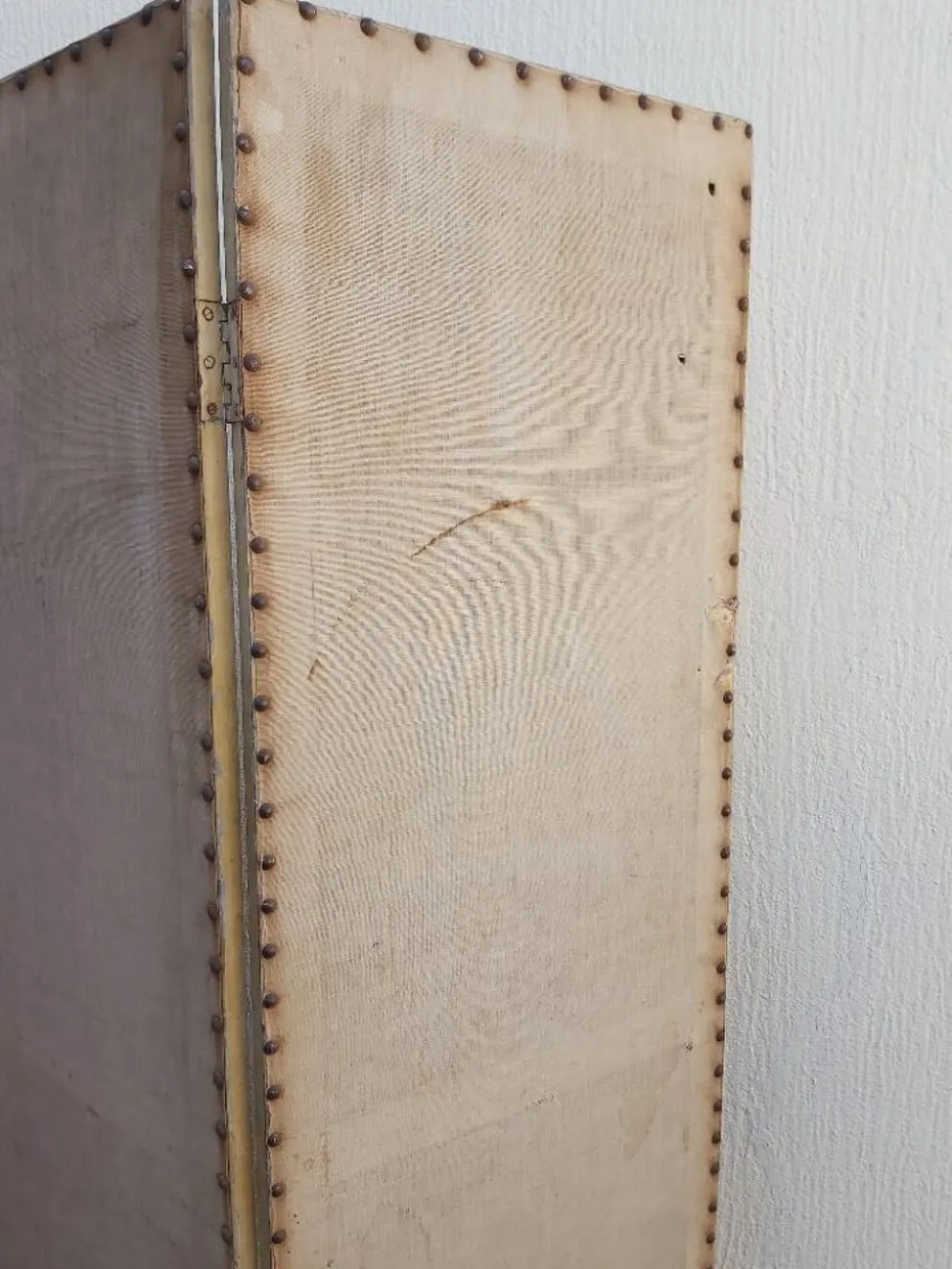 Paravent ancien 4 feuilles bois et tissu