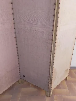 Paravent ancien 4 feuilles bois et tissu