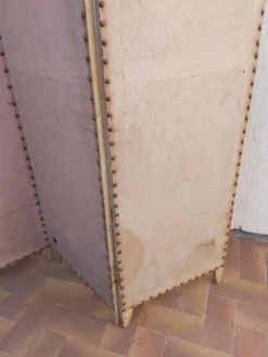 Paravent ancien 4 feuilles bois et tissu