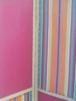 Paravent ancien 4 feuilles bois et tissu