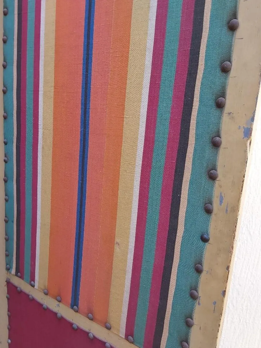 Paravent ancien 4 feuilles bois et tissu