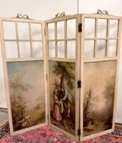 Paravent a trois feuilles style Louis XVI a décors Romantique et paysages