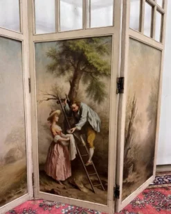 Paravent a trois feuilles style Louis XVI a décors Romantique et paysages