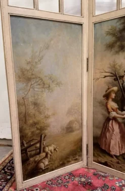 Paravent a trois feuilles style Louis XVI a décors Romantique et paysages