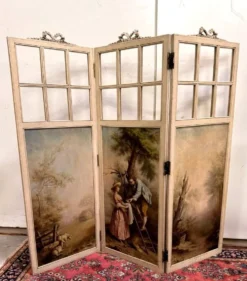 Paravent a trois feuilles style Louis XVI a décors Romantique et paysages