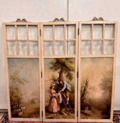 Paravent a trois feuilles style Louis XVI a décors Romantique et paysages