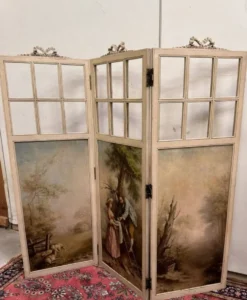 Paravent a trois feuilles style Louis XVI a décors Romantique et paysages
