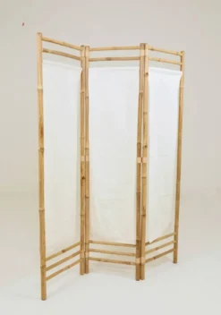 Paravent bambou 3 cadres tissu beige