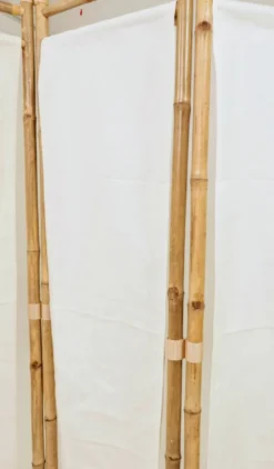 Paravent bambou 3 cadres tissu beige