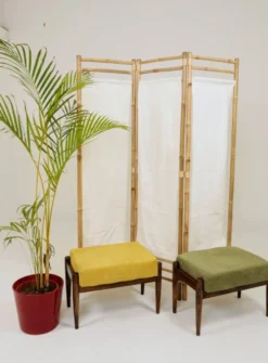 Paravent bambou 3 cadres tissu beige