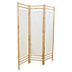 Paravent bambou 3 cadres tissu beige