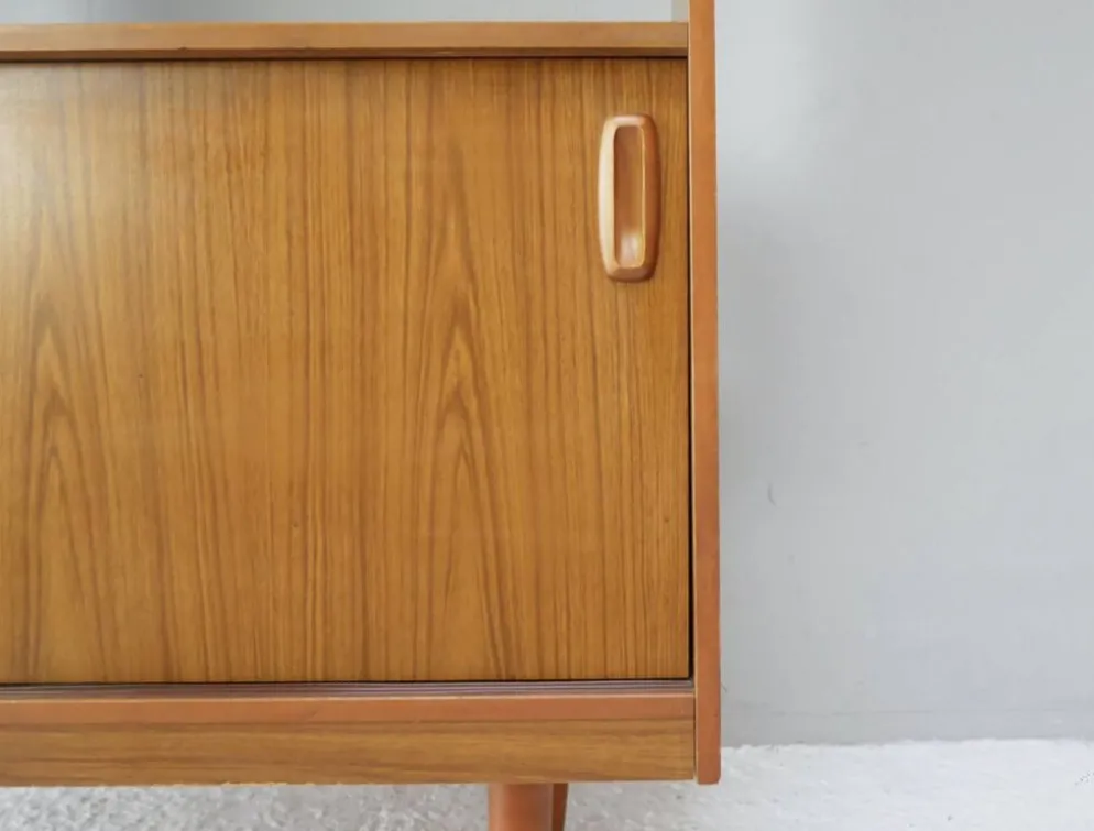 Paravent bibliothèque en teck vintage par Schreiber, années 1970, milieu du siècle.