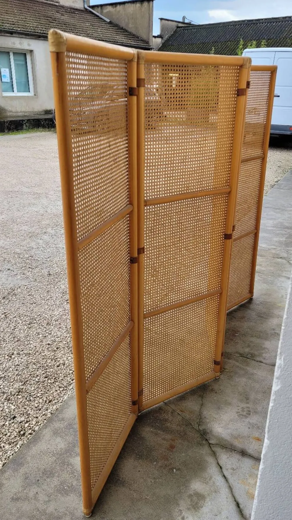 Paravent claustra en cannage vintage- 1950s