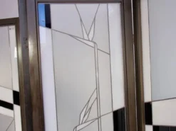 Paravent de style Art déco en bois et verre plombé