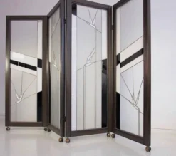 Paravent de style Art déco en bois et verre plombé