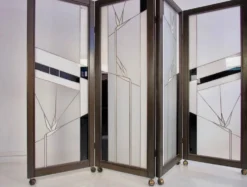 Paravent de style Art déco en bois et verre plombé