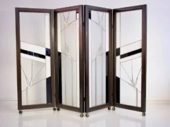 Paravent de style Art déco en bois et verre plombé