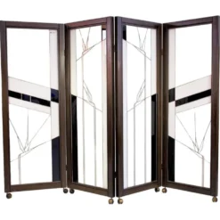 Paravent de style Art déco en bois et verre plombé