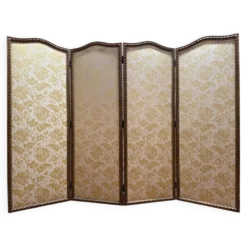 Paravent de style Louis XVI en soierie jaune et stuc doré
