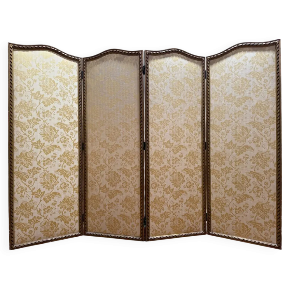 Paravent de style Louis XVI en soierie jaune et stuc doré
