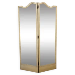 Paravent à deux feuilles en bois laqué crème et miroirs biseautés