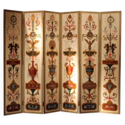 Paravent en bois peint à six panneaux italien du XIXe siècle dans un cadre en bronze doré.