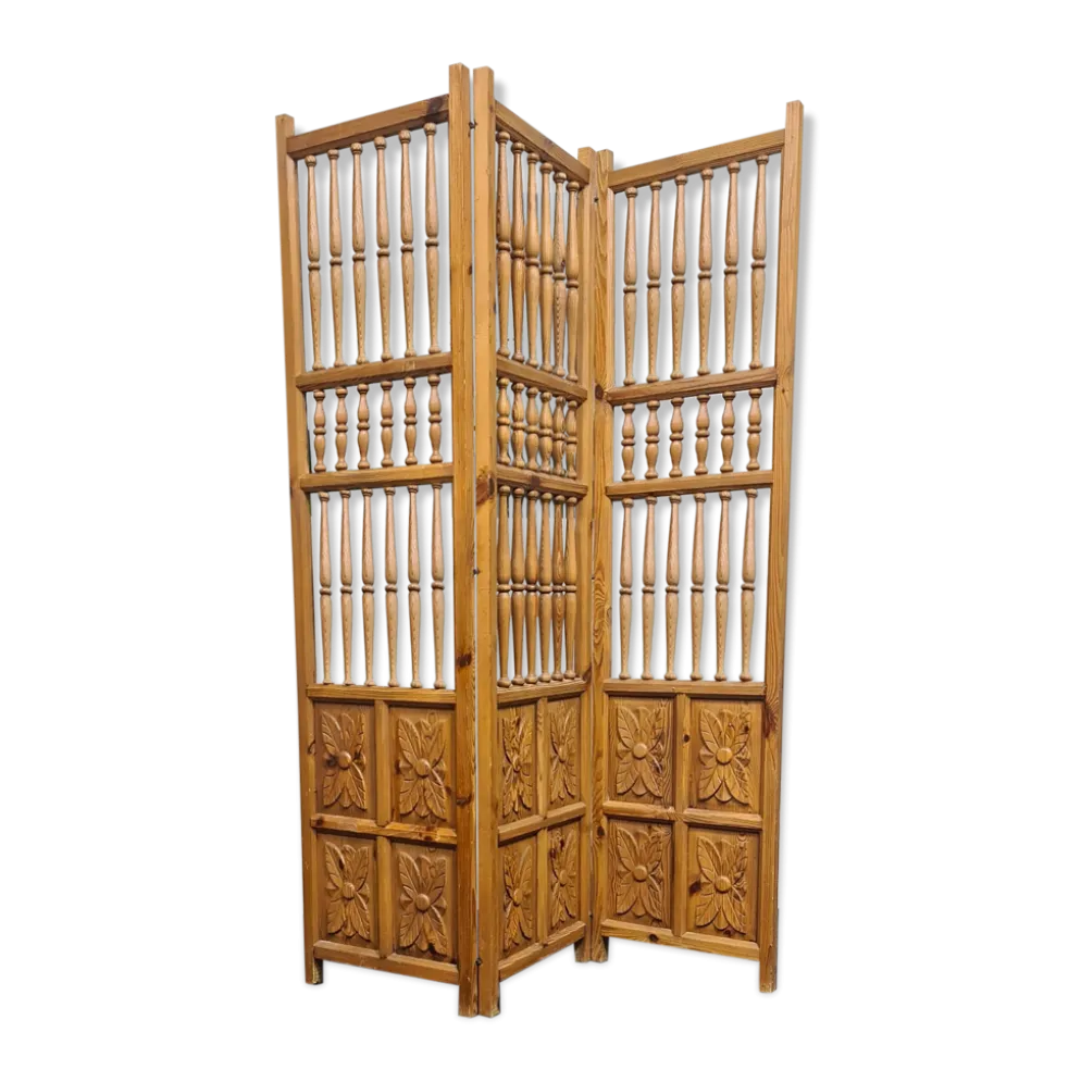 Paravent en bois sculpté vintage