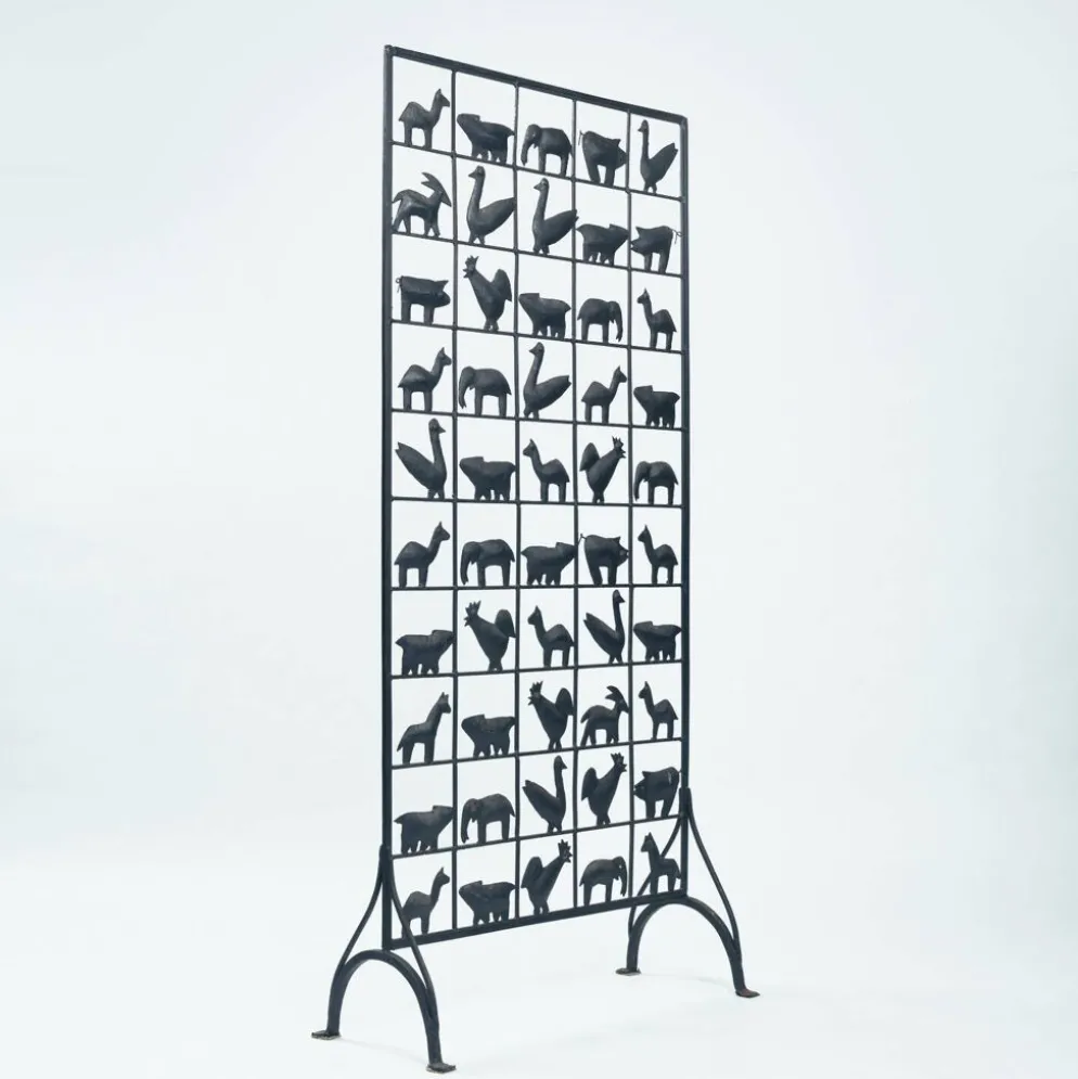 Paravent en fer forgé avec des animaux, années 1950