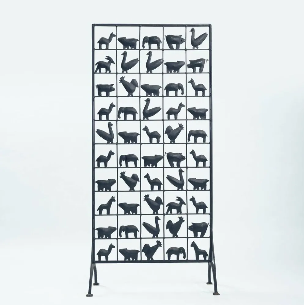 Paravent en fer forgé avec des animaux, années 1950