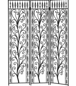 Paravent en fer forgé noir, motif floral ajouré, 3 panneaux