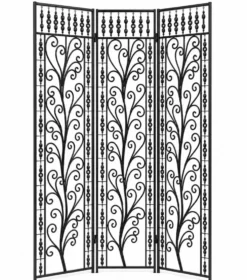 Paravent en fer forgé noir, motif floral ajouré, 3 panneaux