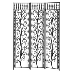Paravent en fer forgé noir, motif floral ajouré, 3 panneaux