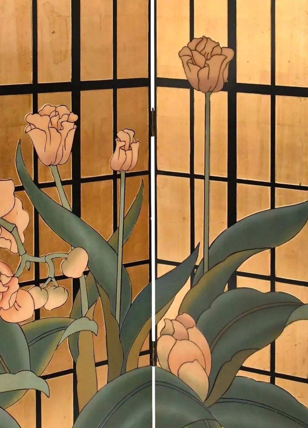 Paravent en laque à décor de la scène florale