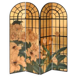 Paravent en laque à décor de la scène florale